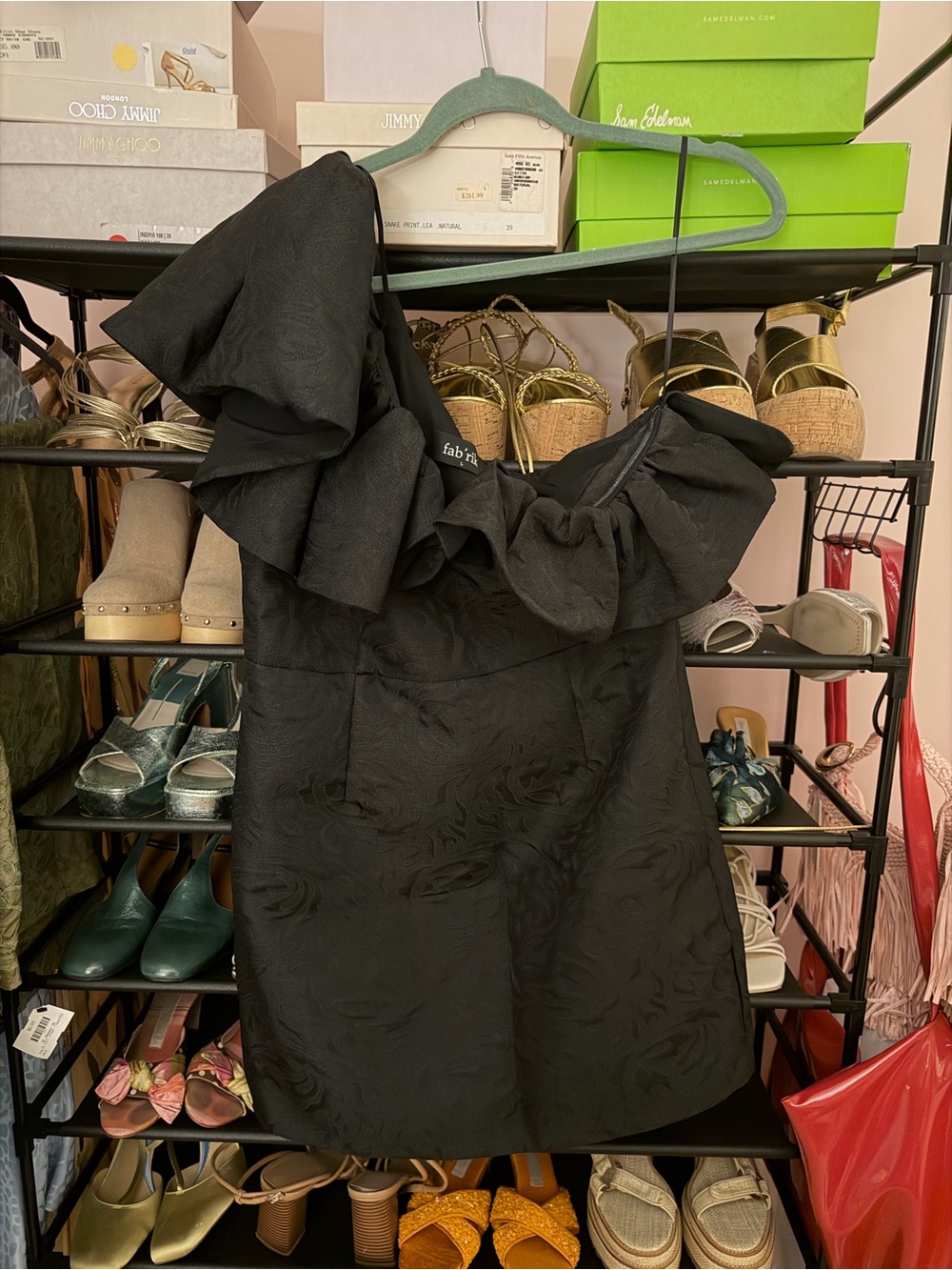 fab'rik Black One-Shoulder Ruffle Mini Dress